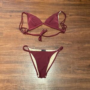LA Hearts Maroon Ribbed Bikini Bottom